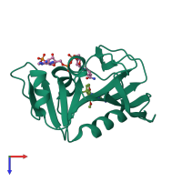 PDB entry 3fqf coloured by chain, top view.