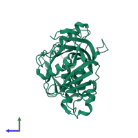 PDB entry 3fqg coloured by chain, side view.