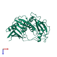 PDB entry 3fqg coloured by chain, top view.