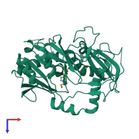 PDB entry 3fqi coloured by chain, top view.