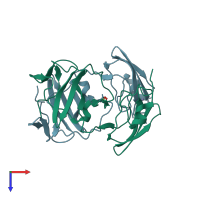 PDB entry 3fqm coloured by chain, top view.