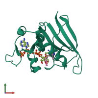 PDB entry 3fqo coloured by chain, front view.