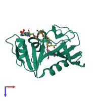 PDB entry 3fqo coloured by chain, top view.