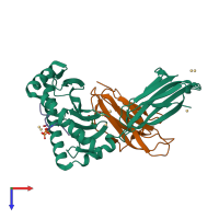 PDB entry 3fqr coloured by chain, top view.