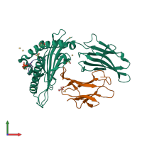 PDB entry 3fqu coloured by chain, front view.