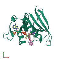 PDB entry 3fqv coloured by chain, front view.