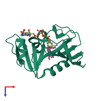 PDB entry 3fqv coloured by chain, top view.