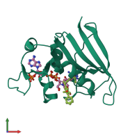 PDB entry 3fqz coloured by chain, front view.