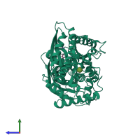 PDB entry 3fr0 coloured by chain, side view.