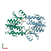 PDB entry 3fr3 coloured by chain, front view.