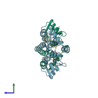 PDB entry 3fr3 coloured by chain, side view.