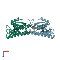 PDB entry 3fr3 coloured by chain, top view.
