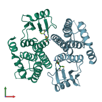 PDB entry 3fr9 coloured by chain, front view.