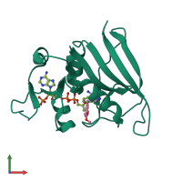 PDB entry 3frb coloured by chain, front view.