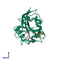 PDB entry 3frb coloured by chain, side view.