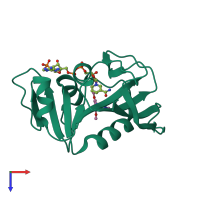 PDB entry 3frb coloured by chain, top view.