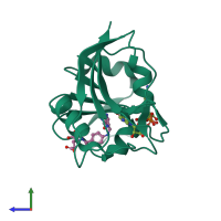 PDB entry 3frd coloured by chain, side view.