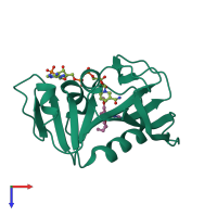 PDB entry 3frf coloured by chain, top view.