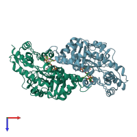 PDB entry 3frk coloured by chain, top view.