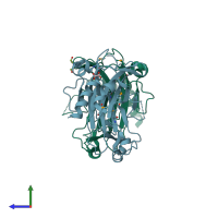 PDB entry 3frl coloured by chain, side view.