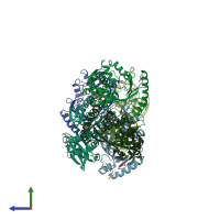 PDB entry 3frm coloured by chain, side view.