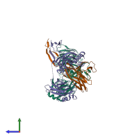 PDB entry 3frp coloured by chain, side view.