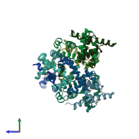 PDB entry 3frw coloured by chain, side view.