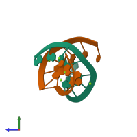 PDB entry 3fs0 coloured by chain, side view.