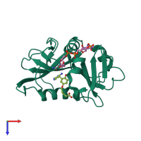 PDB entry 3fs6 coloured by chain, top view.