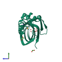 PDB entry 3fsd coloured by chain, side view.