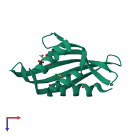 PDB entry 3fsd coloured by chain, top view.