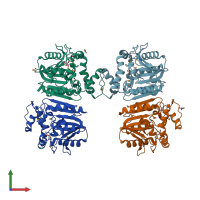PDB entry 3fsg coloured by chain, front view.