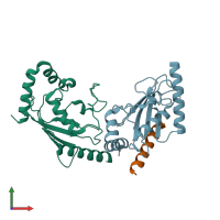 PDB entry 3fsh coloured by chain, front view.