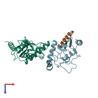PDB entry 3fsh coloured by chain, top view.
