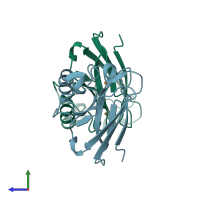 PDB entry 3ft0 coloured by chain, side view.