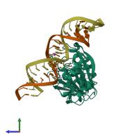 PDB entry 3ftf coloured by chain, side view.