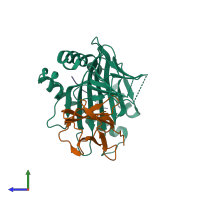 PDB entry 3ftg coloured by chain, side view.