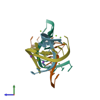 PDB entry 3ftm coloured by chain, side view.