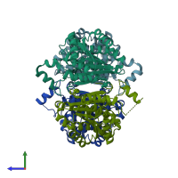 PDB entry 3ftp coloured by chain, side view.