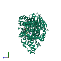PDB entry 3ftu coloured by chain, side view.