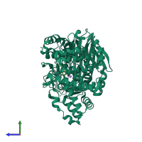 PDB entry 3ftv coloured by chain, side view.