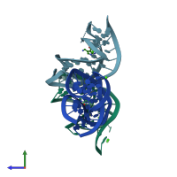 PDB entry 3fu2 coloured by chain, side view.