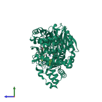 PDB entry 3fu3 coloured by chain, side view.