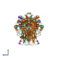 PDB entry 3fu7 coloured by chain, side view.