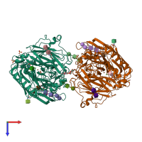 PDB entry 3fu7 coloured by chain, top view.