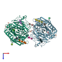 PDB entry 3fu8 coloured by chain, top view.