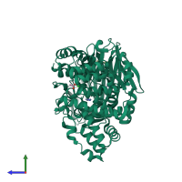 PDB entry 3fud coloured by chain, side view.