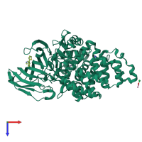 PDB entry 3fud coloured by chain, top view.