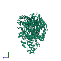 PDB entry 3fue coloured by chain, side view.