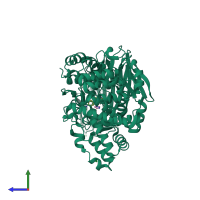 PDB entry 3fui coloured by chain, side view.